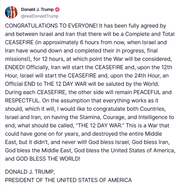 实盘配资公司 真的停火了！特朗普又赢麻了